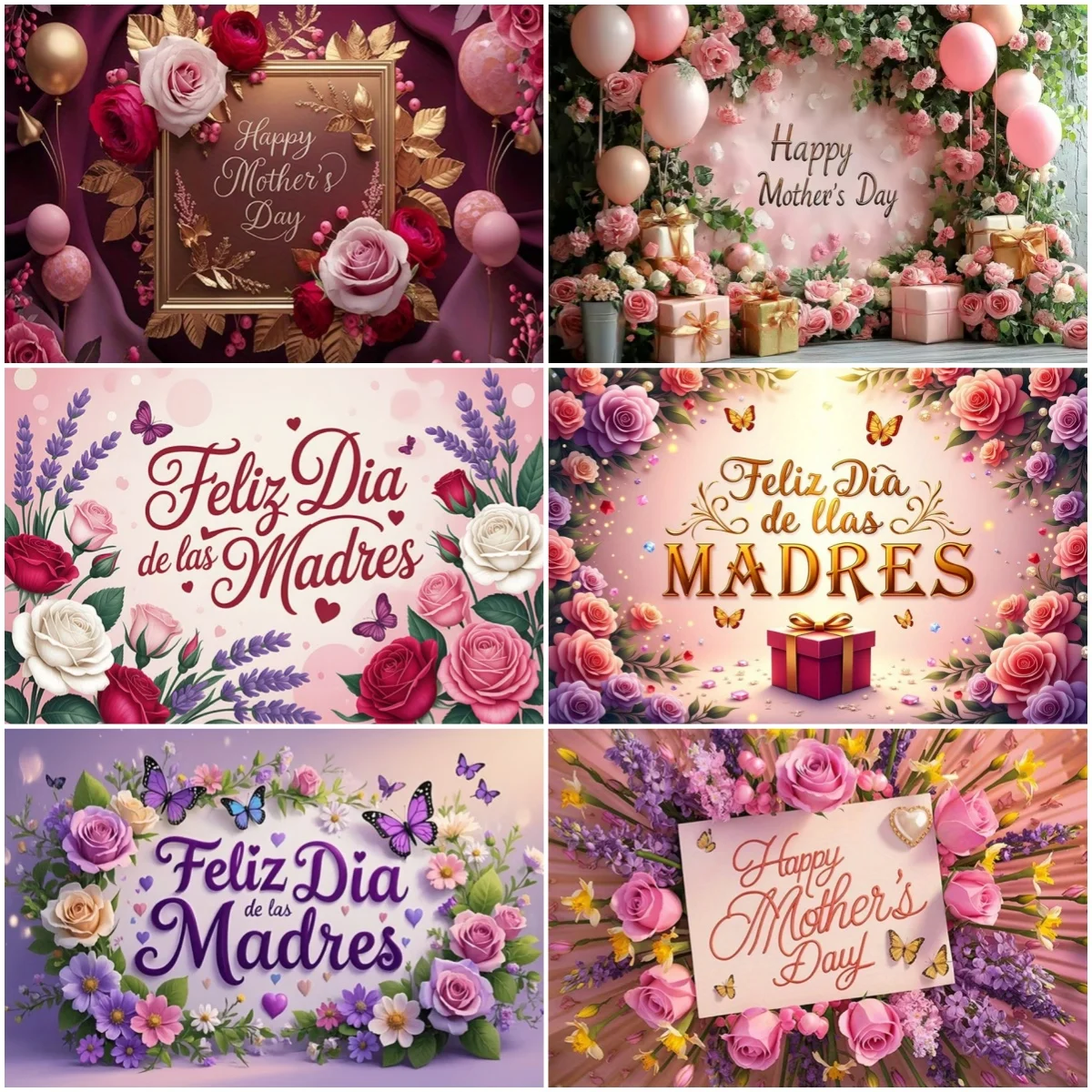 

Happy Mother's Day Theme Background Supplies Balloon Flowers Decoration Banner Adult Portrait Photo Zone Photography Props