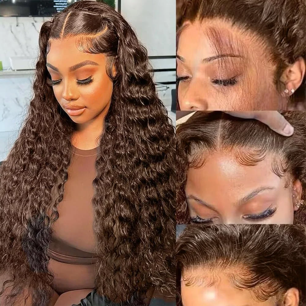 100% Human Hair Curly Chocolate Brown 26 28 30 Inches 180 Density 5x5 13x6 HD Lace Wig With Baby Hair Designed For Black Girls