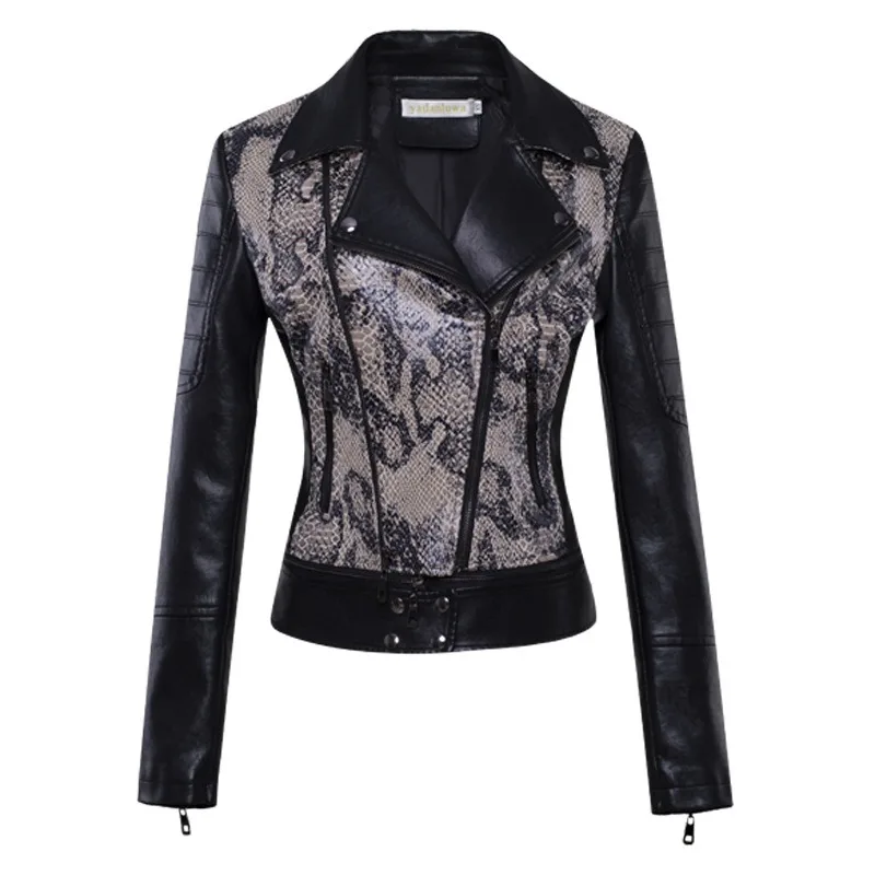 Women Coat 2025 PU Washed Short Leather Jacket Color Block Women Faux Leather Lapel Coat Multiple Zipper Designs Slimming Parkas