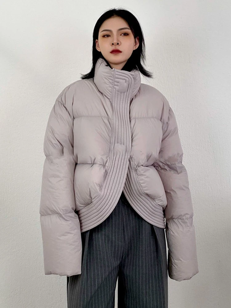 

Winter Short Vintage Stand Collar Cotton Down Jacket Women White Duck Down Zipper Padded Jacket Female Thick Warm Parker Outwear