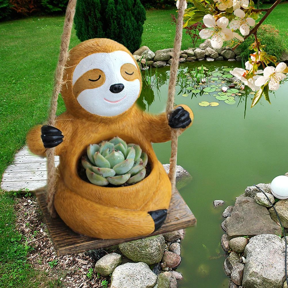 

Подвесной горшок для ленивца из смолы, милые качели, цветочный горшок для маленьких суккулентов, домашний сад, декоративный горшок для растений, балкон, офис, кофе