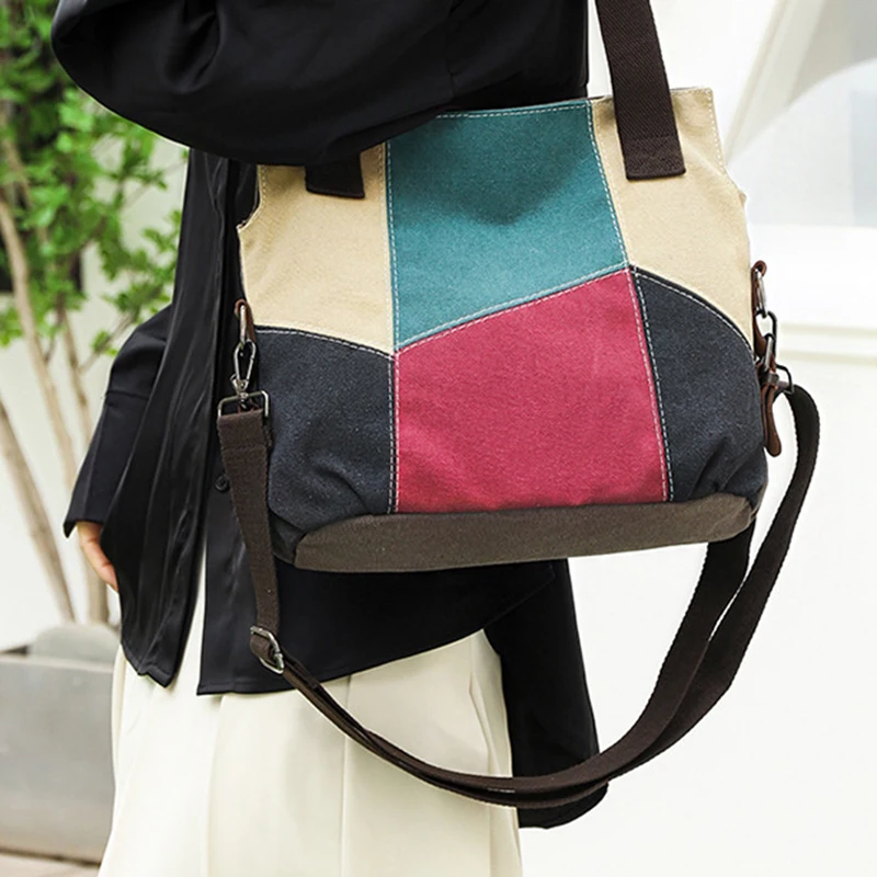 Bolso de hombro de lona para mujer, bandolera de viaje de gran capacidad, Simple y Retro, a la moda, novedad