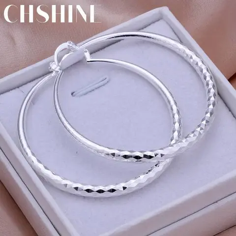 CHSHINE 925 Sterling Silver big Earring women lady 5cm circle top quality fashion wedding beautiful women Jewelry