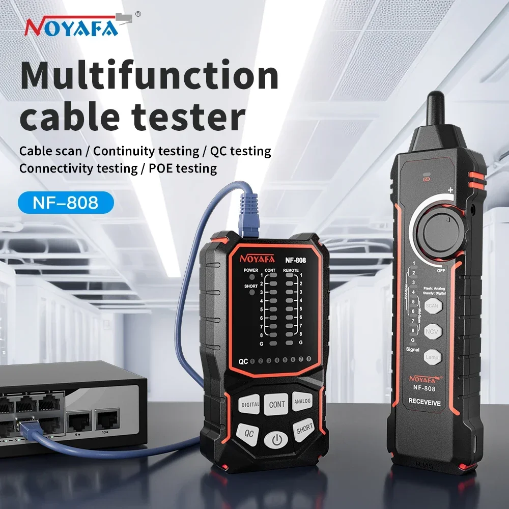 

Noyafa-NF-808 Multipurpose Cable Finder, Cable Scan Continuity Testing and QC Testing, POE Network TesterWire Tracer LCD Display