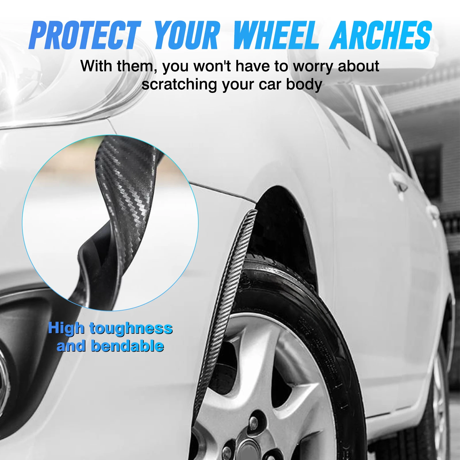 1 Pair PVC Carbon Fiber Black Car Wheel Fender Flares with Double Sided Tape 25cm/9.84in Auto Exterior Decoration