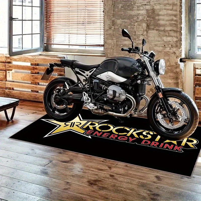 VIKAMA Rockstar Energy Drink Motorcycle Mat, Non-Slip Garage Runner Rug, Biker Themed Floor Mat for Motorcycle Parking, Home Rug