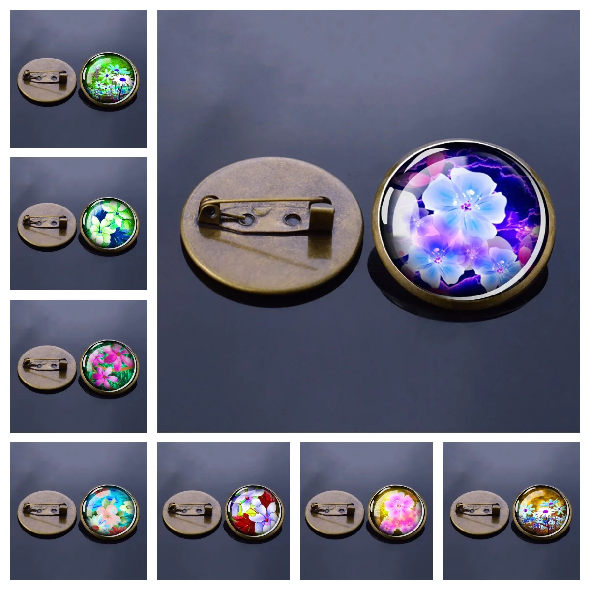 Flower Series Brooch Glass Convex Brooch Buckle Women's Clothing Accessories Gorgeous Beautiful Gifts for Friends and Family