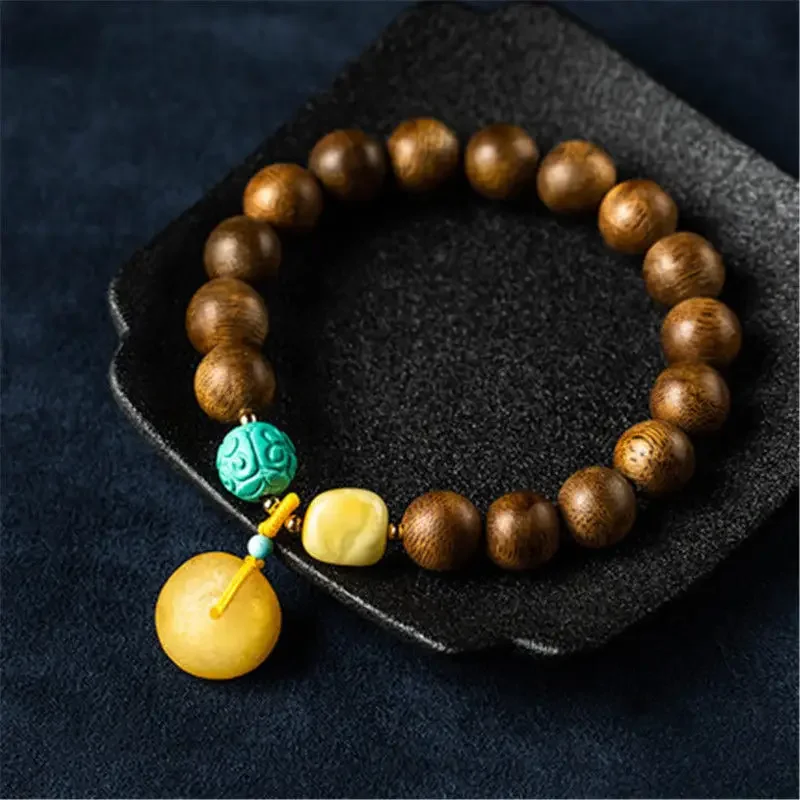 

UMQ браслет с защитной пряжкой из агарового дерева, бусины Будды разных зон, классическая атмосфера, национальный стиль для мужчин и женщин