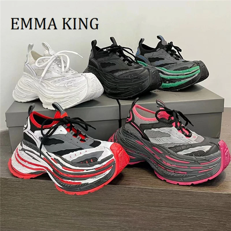 Unisex Platform Mixed Colors Sneakers Women Men\'s Lace Up Sports Shoes Thick Sole Running Shoes Fashion Design Training Shoes