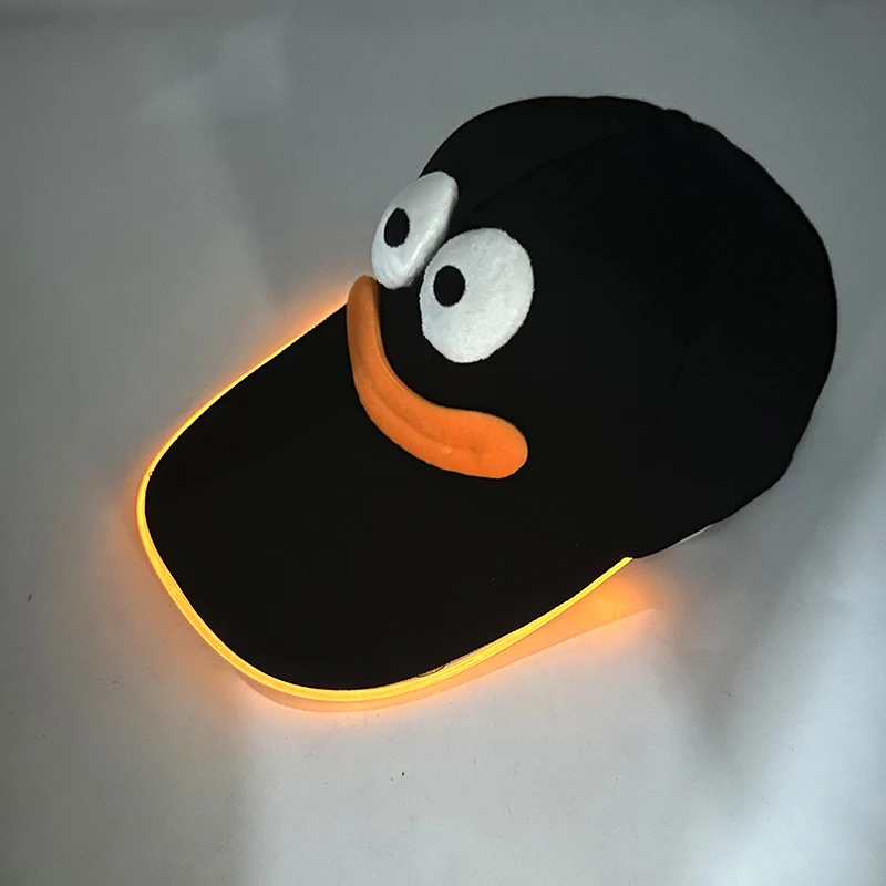 

New Funny Baseball Cap Sausage Mouth White Big Eyes Luminous LED Party Caps Men Women Halloween Decorative Cap Kids Gift Cap