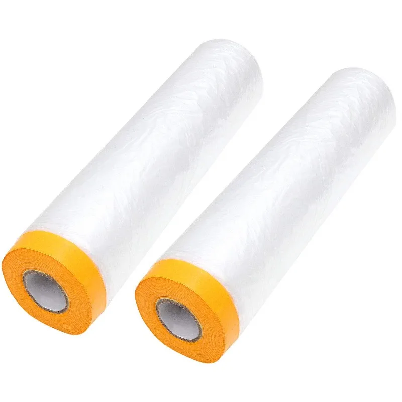 

Taped Masking Film 13ft x 130ft Painters Plastic Sheeting Roll, Clear Plastic Sheeting Cover Plastic Drop Cloths for Painting