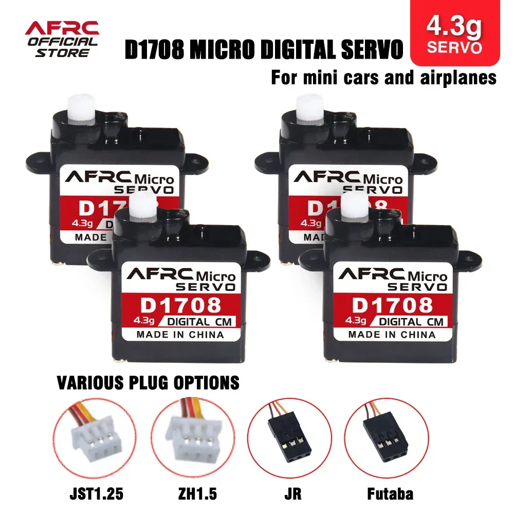 AFRC-D1708 4.3g 4PCS Micro Digital Servo Mini JST and JR Connector For RC plane car toys Model is special DIY assembly upgrading