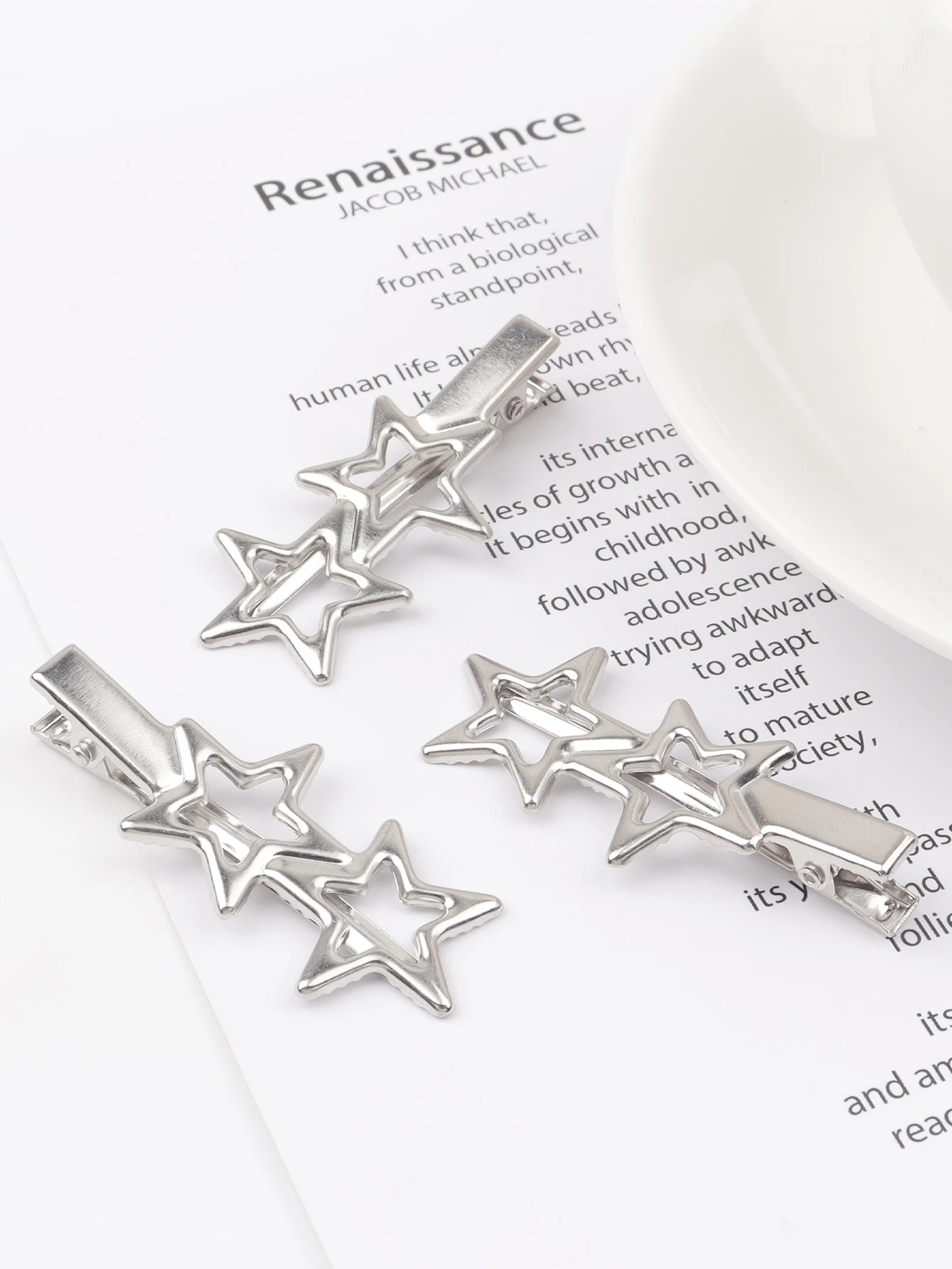 3PCS Y2K Hair Clip Metallic Sweet Cool Bangs Hair Clip Makeup Hair Ornament Pentagram Star Hair Clip Simple Clip