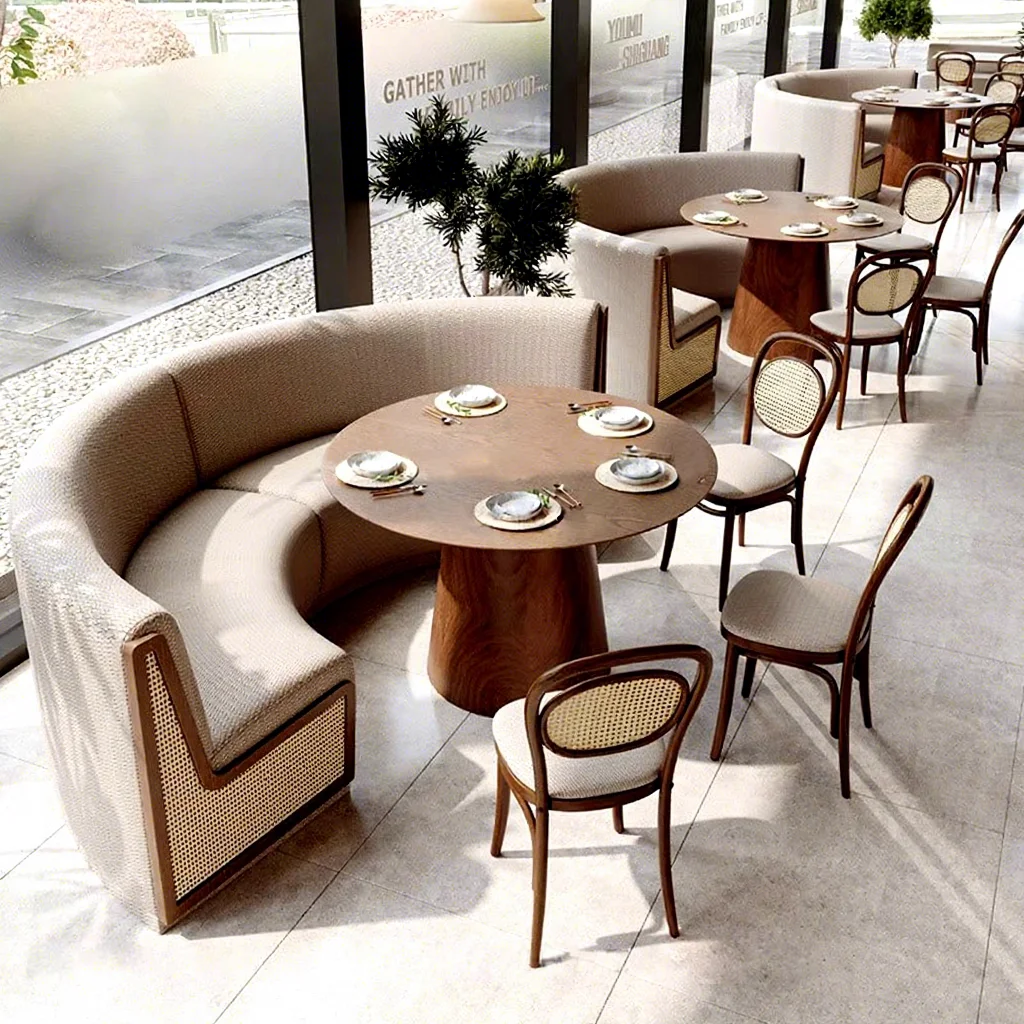 #Western Modern Outdoor Restaurant Table Chair Set with Solid Wood Chairs for Commercial Use in Hotel Living Room & Apartment