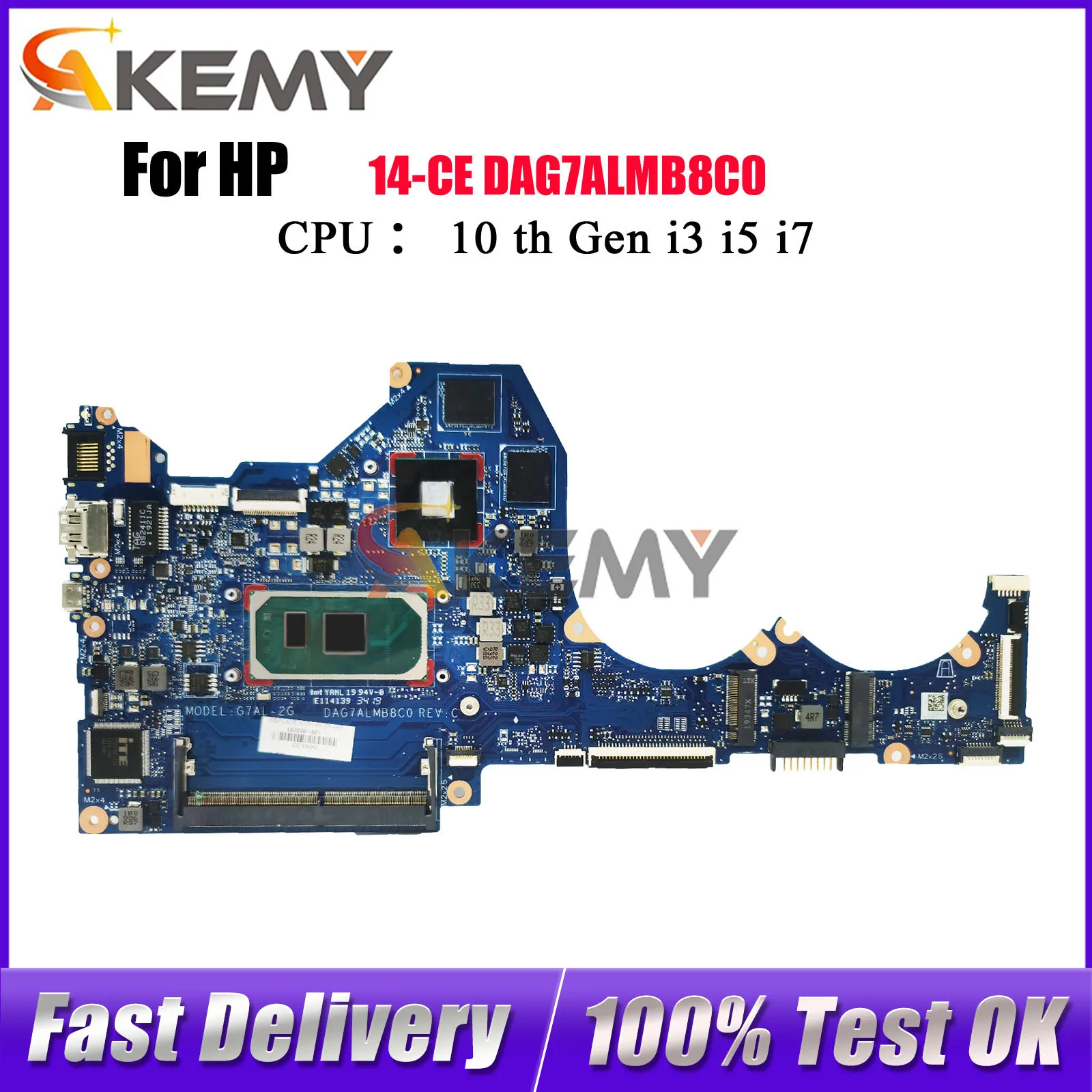 

DAG7ALMB8C0 For HP Pavilion 14-CE Laptop Motherboard With i3 i5 10th Gen CPU MX250 2GB GPU L67082-601 100% Fully Tested