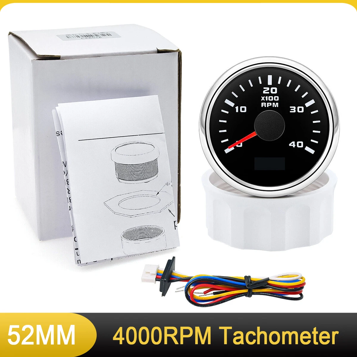 

52mm Tachometer Gauge LCD 0-4000RPM Tach Meter With Hours Meter Red Backlight For Car Boat Truck RV Camper