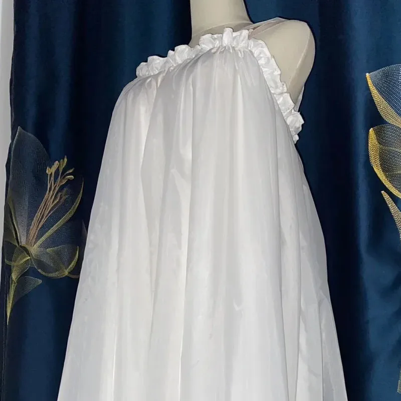 

Мужское и женское шелковистое платье без рукавов с большими качелями, белое двухслойное длинное платье на подтяжках, элегантное платье макси из ледяного шелка с мягкой подкладкой и оборками