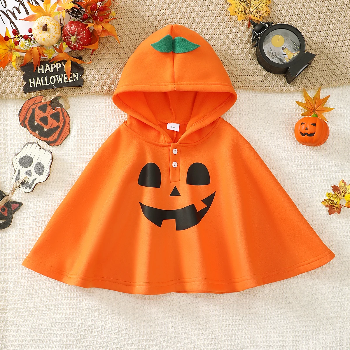 Kids Halloween Pumpkin Cape Hooded Cloak 3‑8 Years Toddler Baby Walking Costume Boys Girls Halloween Party Fancy Dress Up Outfit
