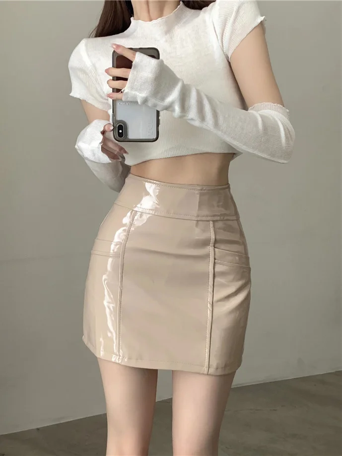 

Girl Pu Leather Skirt Sexy Half Skirt High Waist Short Skirt Korean Fashion Skirts Clothes for Women
