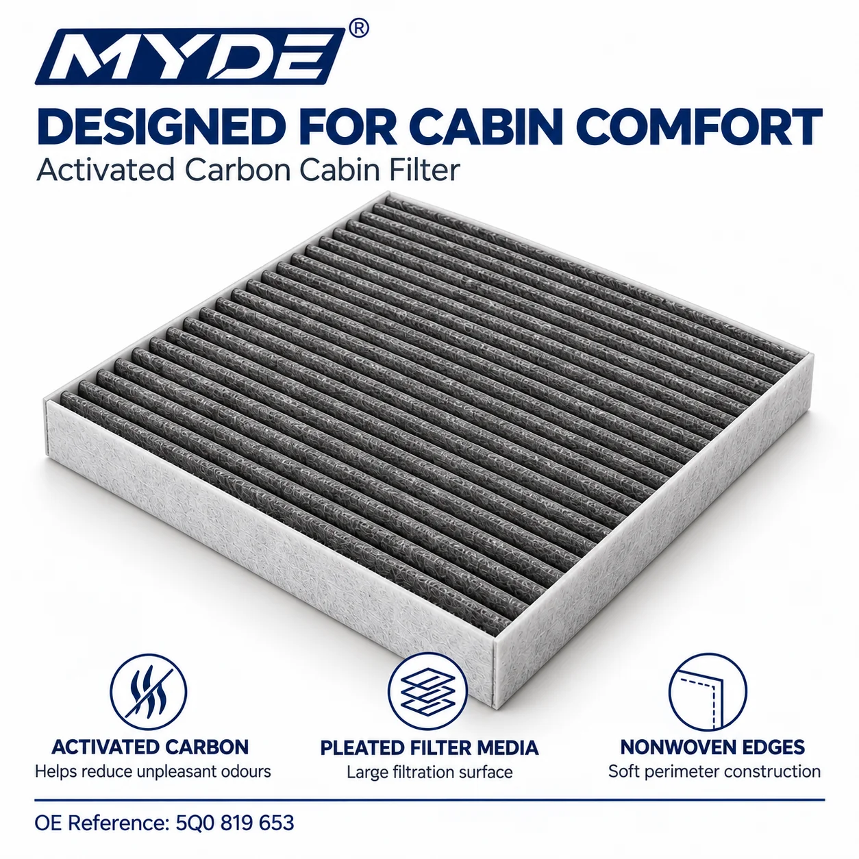 MYDE Activated Carbon Cabin Air Filter 5Q0819653 for VW Golf VII VIII Passat B8 Tiguan II Audi A3 8V 8Y