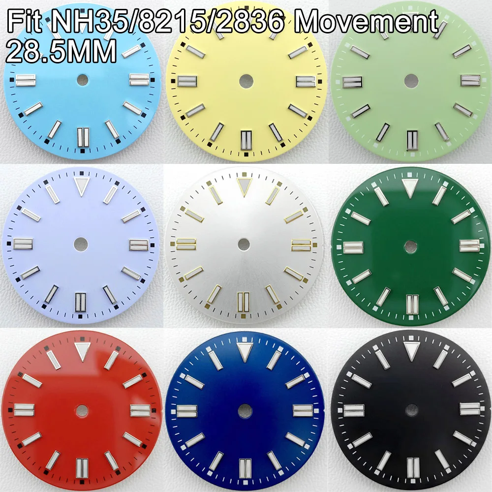 28.5MM Dial Fit NH35/8215/2836 Movement no LOGO Blue-Green Luminous Multi-Color Calendar Window Dial Accessories