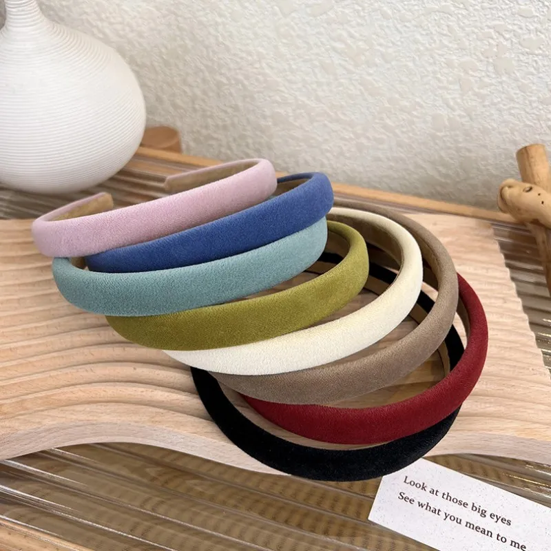 Damskie proste jednokolorowe aksamitne opaski do włosów koreańskie 1,9 cm cienkie opaski na głowę moda zwykła obręcz do włosów antypoślizgowy makijaż uchwyt do włosów Bezel