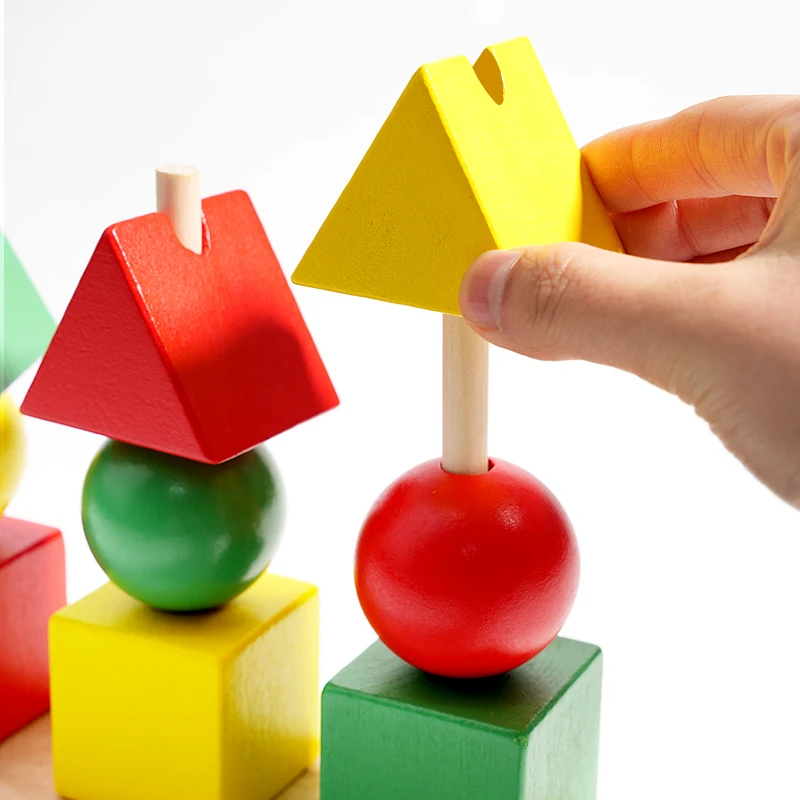 Jouets de tri de couleurs colorées en bois pour enfants, ensembles de colonnes arc-en-ciel en forme de cordage, blocs de construction éducatifs assortis