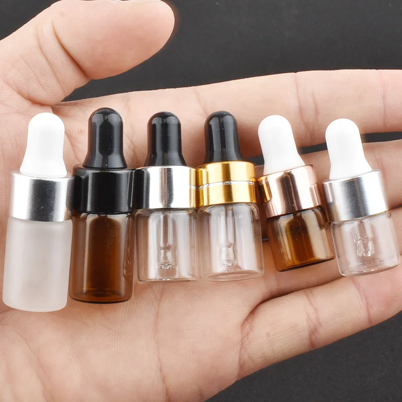 50pcs 1ml 2ml 3ml 5ml Mini Glass Dropper Bottles With Cap Essential Oil Aromatherapy Bottles Refillable Reagent Pipettes Bottles