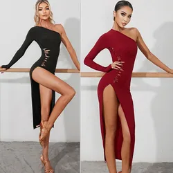 long red black Latin Dance Dress latin dress Tango Dress Rumba ChaCha high vent split latin dresses woman zym 2253
