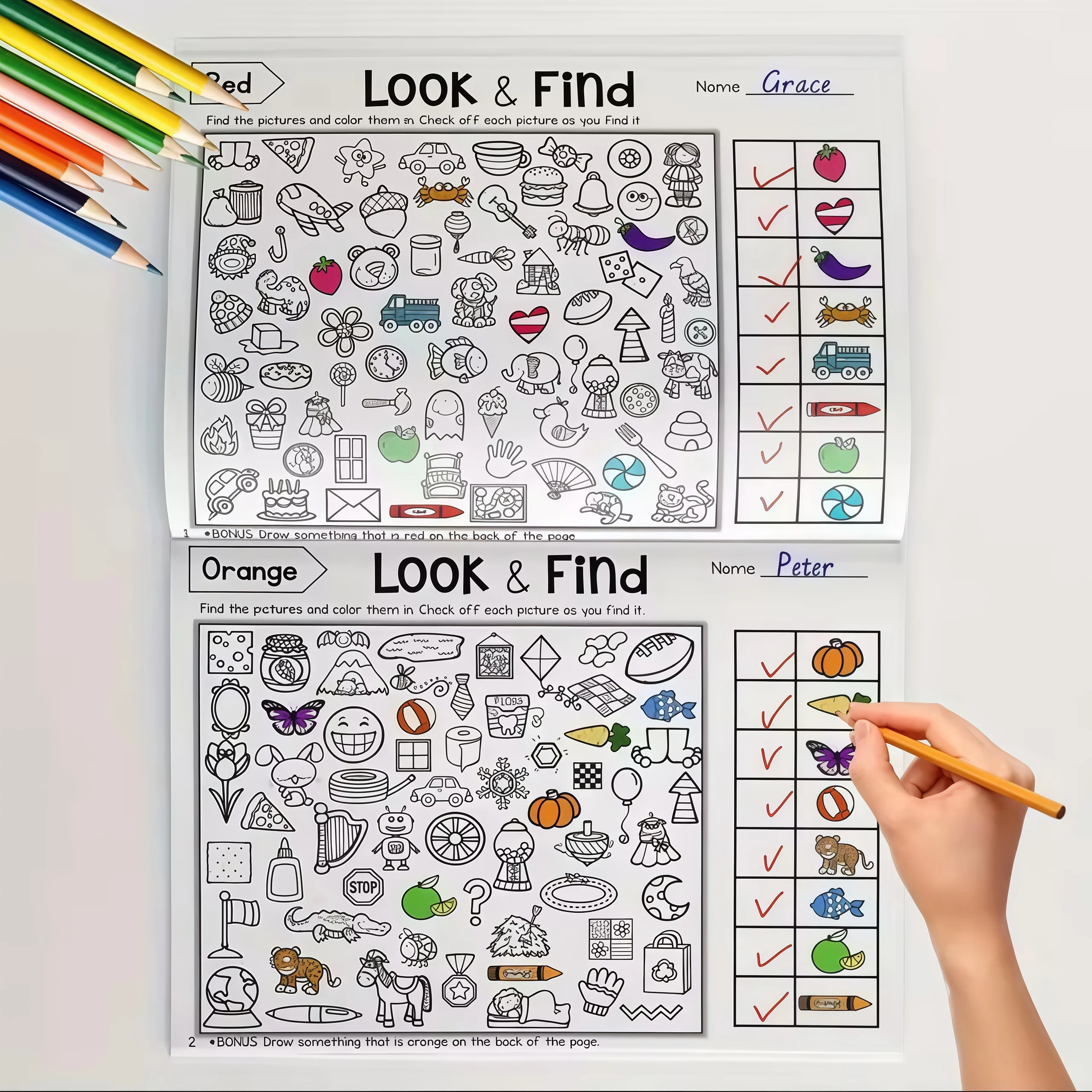 32Pages Kids Hidden Objects Coloring Book,Fun Drawing Activity Concentration Training,Early Learning Attention&Visual Practice