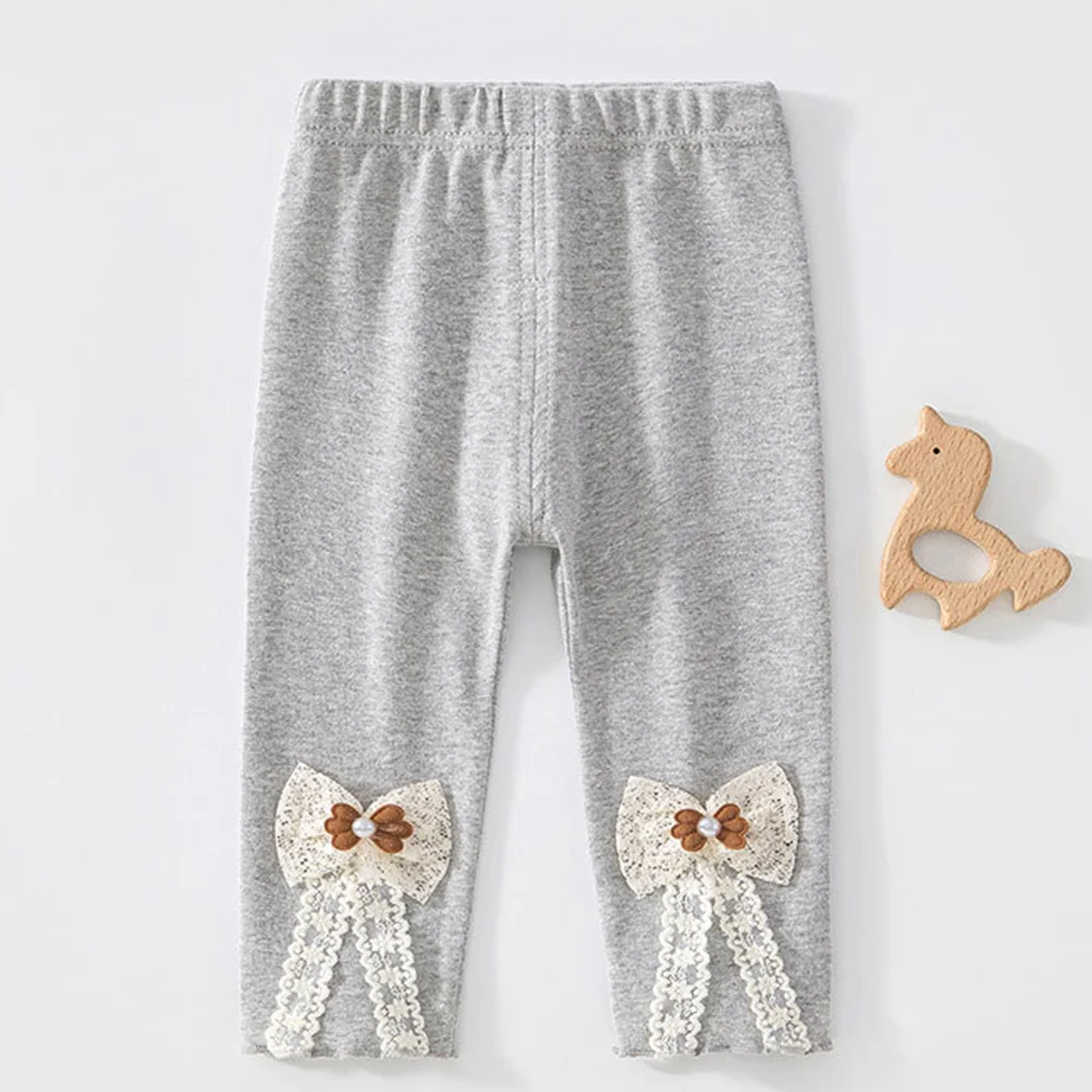 Baby Girl Leggings Solid Color Bow Decoration Autumn Infant Outerwear Clothing Elastic Waist Baby Girl Pants