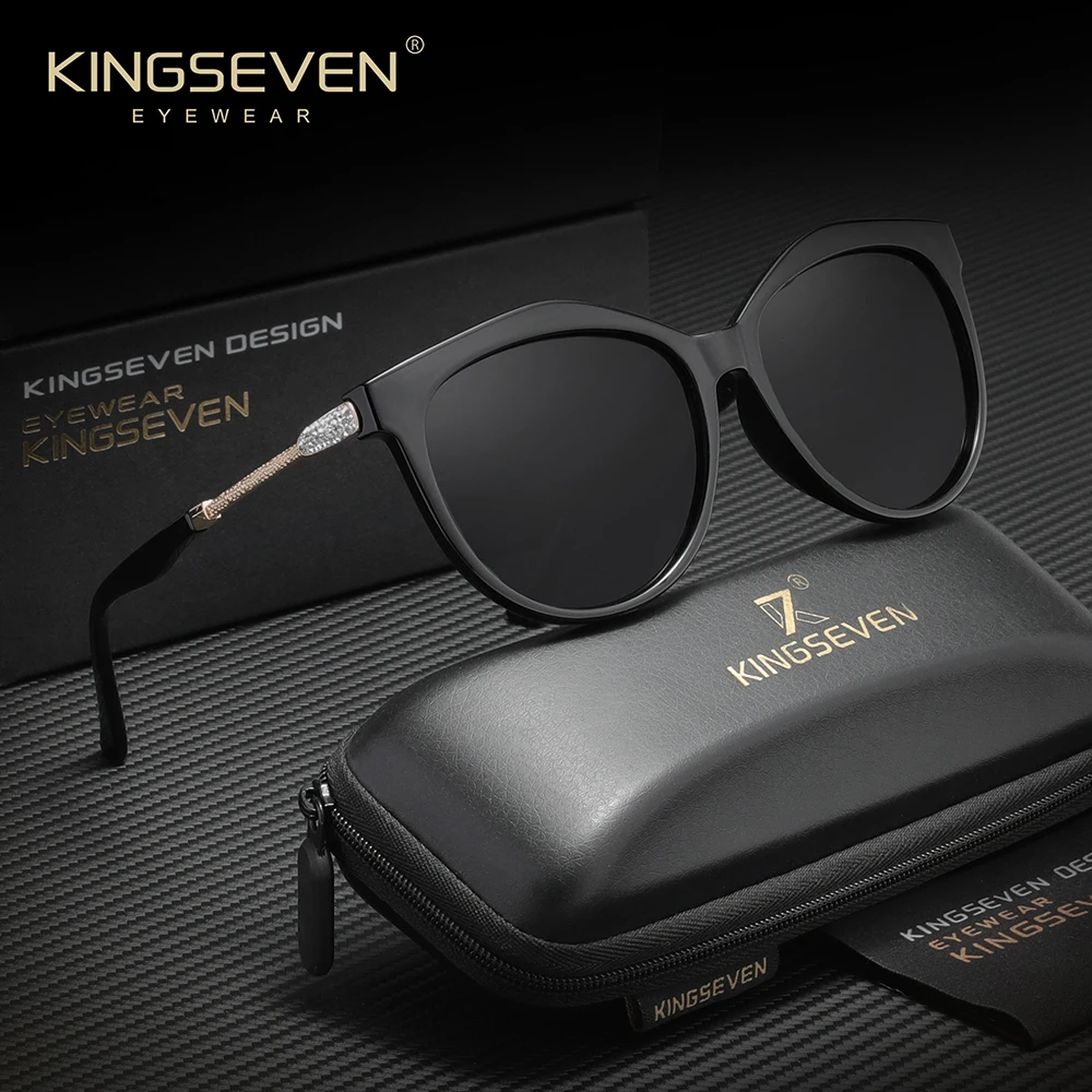 KINGSEVEN Luxuriöse Cat-Eye-Sonnenbrille, rund, modisch, lässig, polarisiert, UV400-Schutzbrille für Autofahren, Outdoor, Reisen, Rahmen