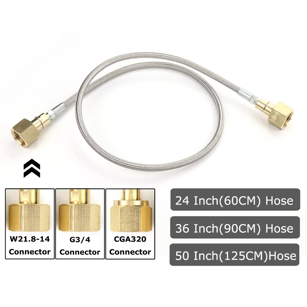 Adaptateur de charge de Station de recharge de remplissage de CO2 avec tuyau de 24 pouces 36 pouces 50 pouces et connecteur W21.8-14(DIN477)/CGA320/G3/4