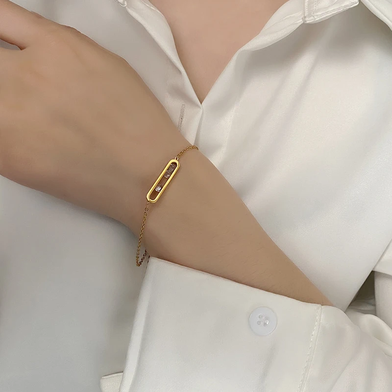 Yixin Trendy Slide Round Bead zircone Chain Link bracciali per le donne Shinny ovale Color oro bracciale in metallo gioielli per feste di moda