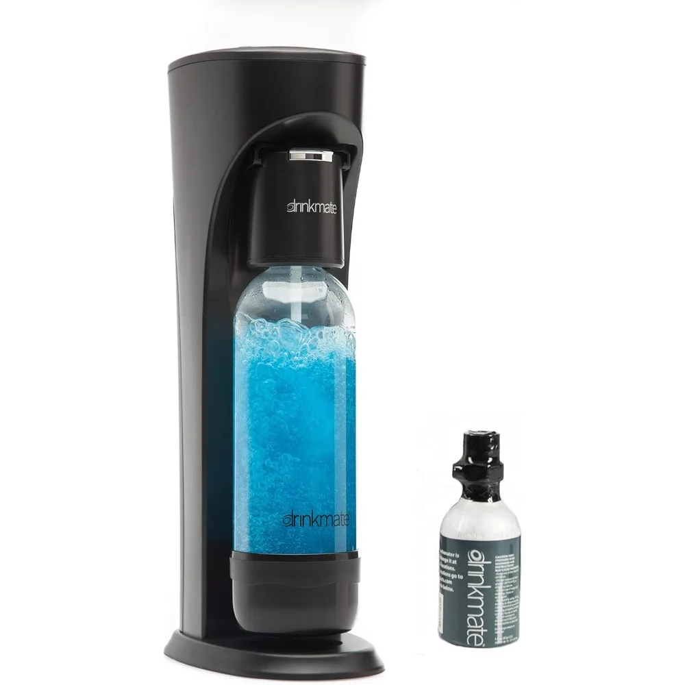 OmniFizz Sparkling Water and Soda Maker, Carbonates Any Drink, with 3oz CO2 Test Cylinder (Matte Black)