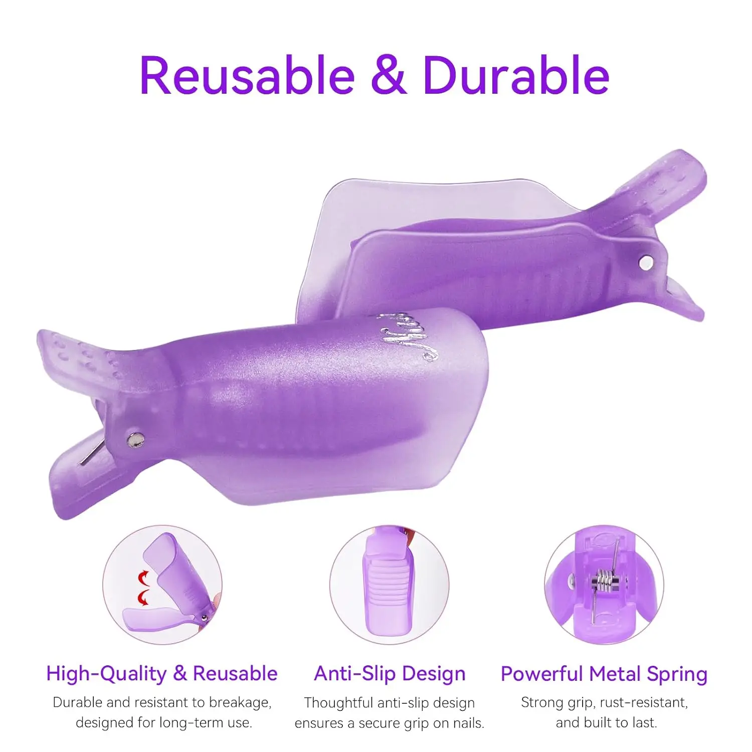 Makartt Gel-Nagellackentferner-Clips-Set, mit doppelseitigem Nagelhautschieber aus Metall, 20 Stück wiederverwendbarer Kunststoff für Finger und Zehen