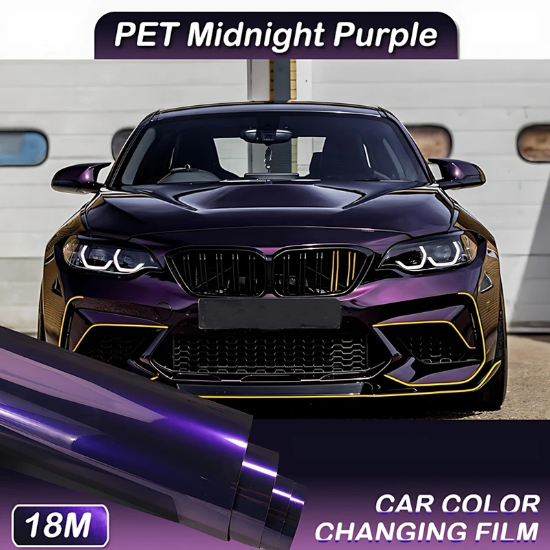 

18M PET Super Glossy Midnight Purple Metallic Vinyl Wrap Film Roll Self-adhesive Decal Wrap Foil For A1 / A3 / A7 / A4L / A6L