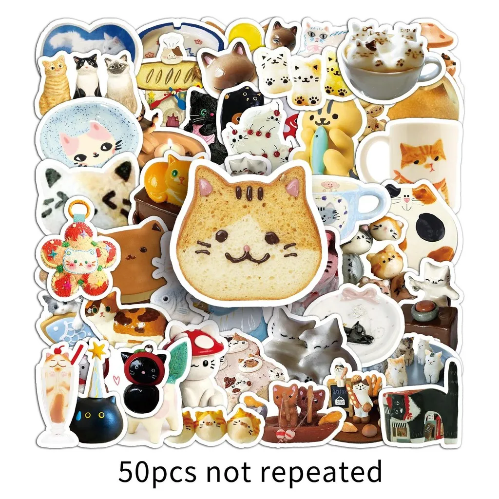 

50 Pcs Kitten INS Style Stickers -Cute & Adorable Cat Themed Creative Graffiti Journal Supplies Decor Decals