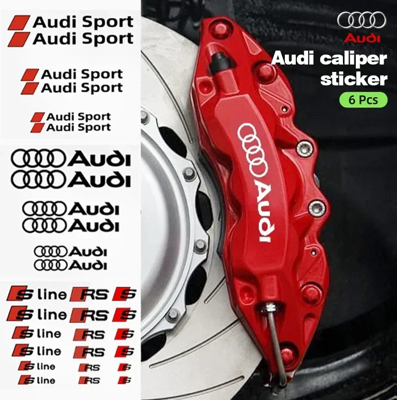 6Pcs/set Car Caliper Cover Vinyl Sticker Auto Decoration for Audi A1 A3 A4 A5 A6 A7 A8 Q2 Q3 Q5 Q7 TT S line S3 S4 S5 S6 R8 RS