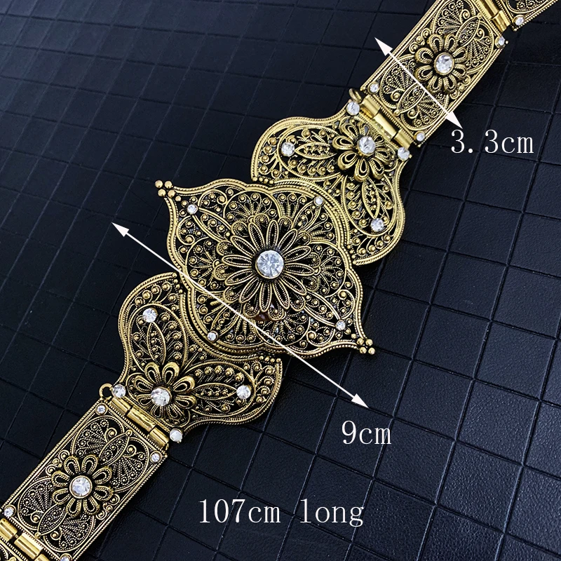 Antiek Goud Kaukasus Bruids Riem Arabisch Wedding Sash Verstelbare Ketting Riemen Voor Vrouwen Moslim Abaya Metalen Riemen