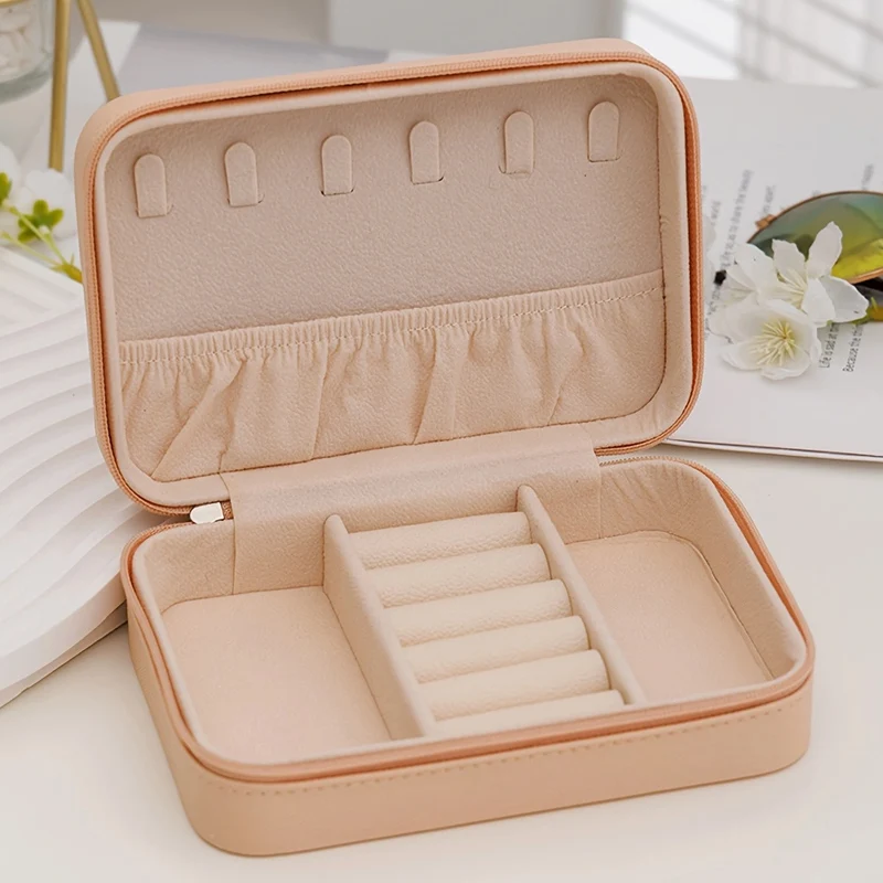 1 قطعة صندوق مجوهرات على شكل قلب مجوهرات محمولة بسحاب صندوق مجوهرات رائع للسفر خاتم ، قلادة ، هدية عيد الحب