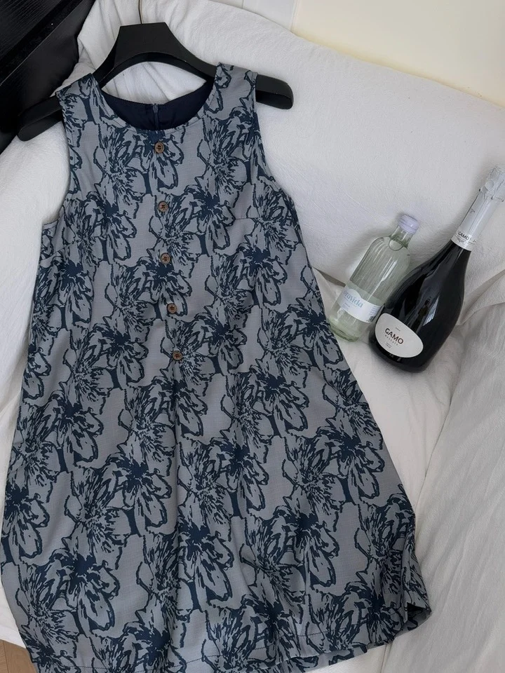 فستان ماكسي أنيق عتيق مطبوع بألوان مائية للنساء سترة صيفية فضفاضة للتخسيس على الطراز الكوري من ألياف البوليستر