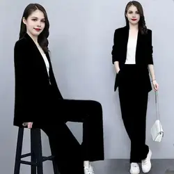 2004 Autumn Women Pants Set 2025 Spring Lapel Single Button Coat Wide Leg High Waist Straight Leg Pants Suit
