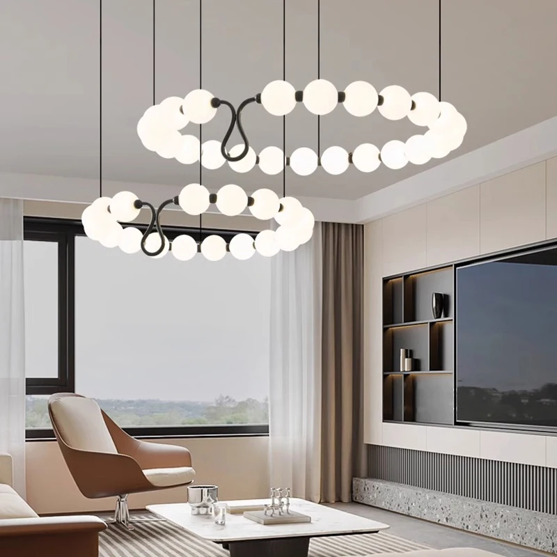 

Scandinavian black magic bean chandelier with round glass shade glossy Suitable for ceiling lighting in the living room