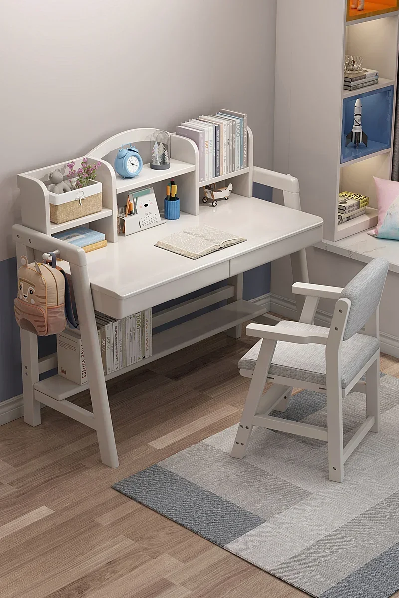 2026 Modern Design School Reading Desk Children Home Office Desk Multifunction Wooden Study Table with Adjustable Chairs