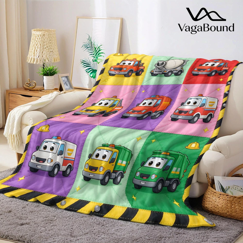 Rescue Trucks Grid Flannel Blanket Perfect for Sofa Office Bed Travel Sleep Read Relax Camping Four Season Use