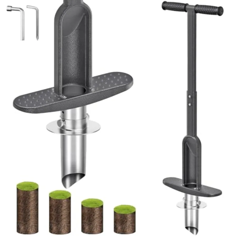 Grass Pler Tool Lawn Pler Tool Adjustable 3-6 Inch Digging Depth Long Handle Bulb Planter Tool Heavy Duty Sod Plug Cutter for T