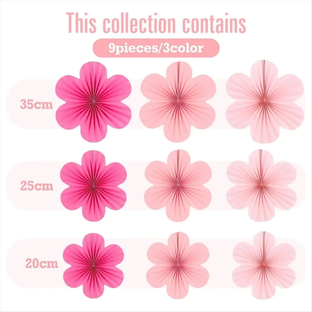 New Pink Paper Fan Flower Hanging Rose Red Paper Fans Wall Floral Garlands Backdrops Decoration Kids Birthday view 6