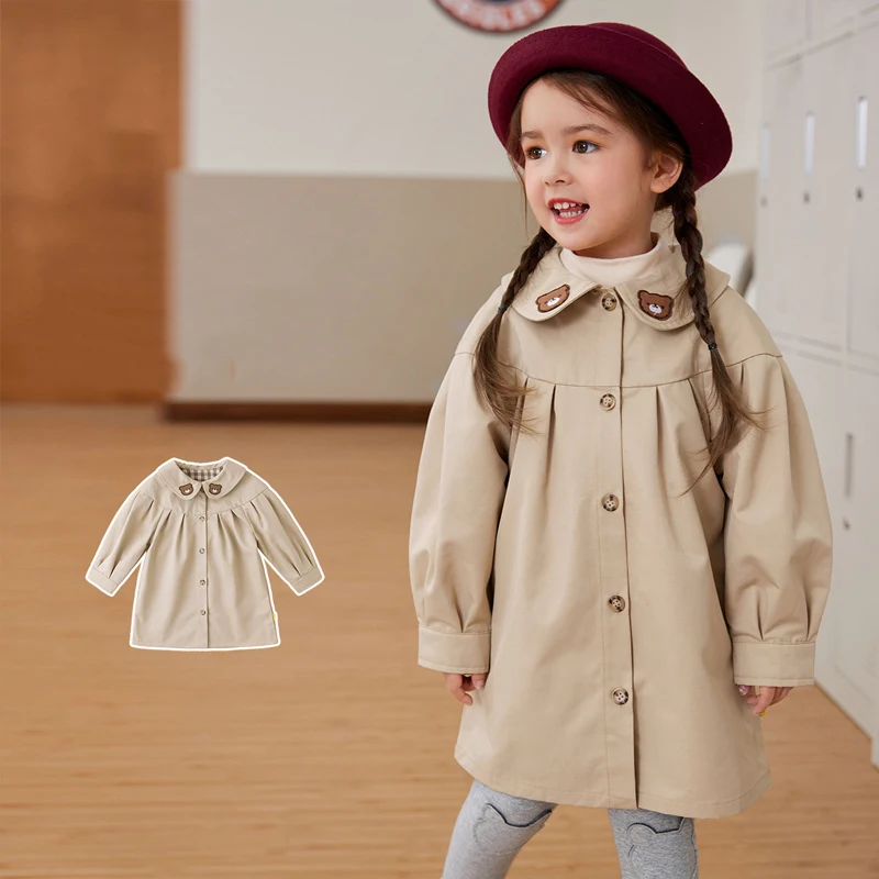 

Boys and Girls' Spring and Autumn Solid Color Polo Coat New Fashion Trench