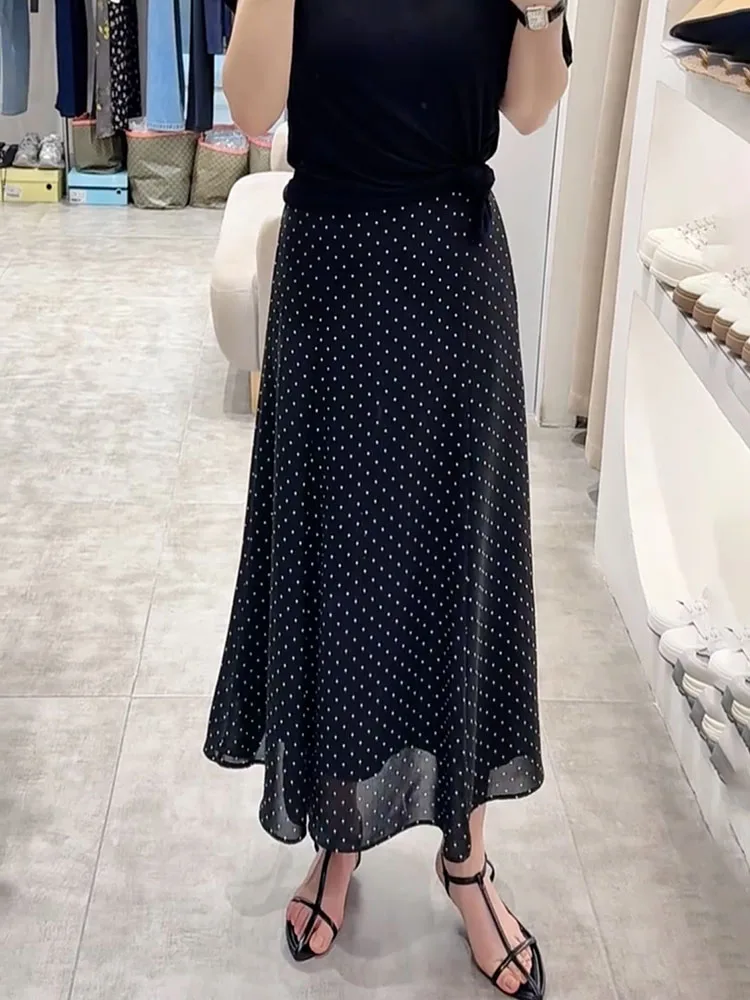 

Новая летняя женская юбка миди в горошек с высокой талией, струящаяся, элегантная, повседневная, модная, больших размеров, 2025